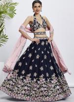 Poly Georgette Navy Blue Party Wear Sequins Work Lehenga Choli